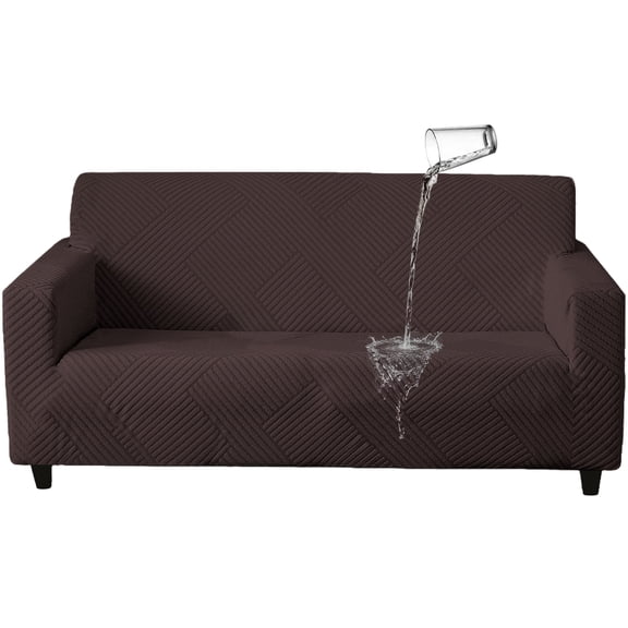 MeyJey Waterproof Sofa Cover, Slipcover for 3 Seat Sofa, Stretch Furniture Protector for Kids Dogs Cats Pets, Brown