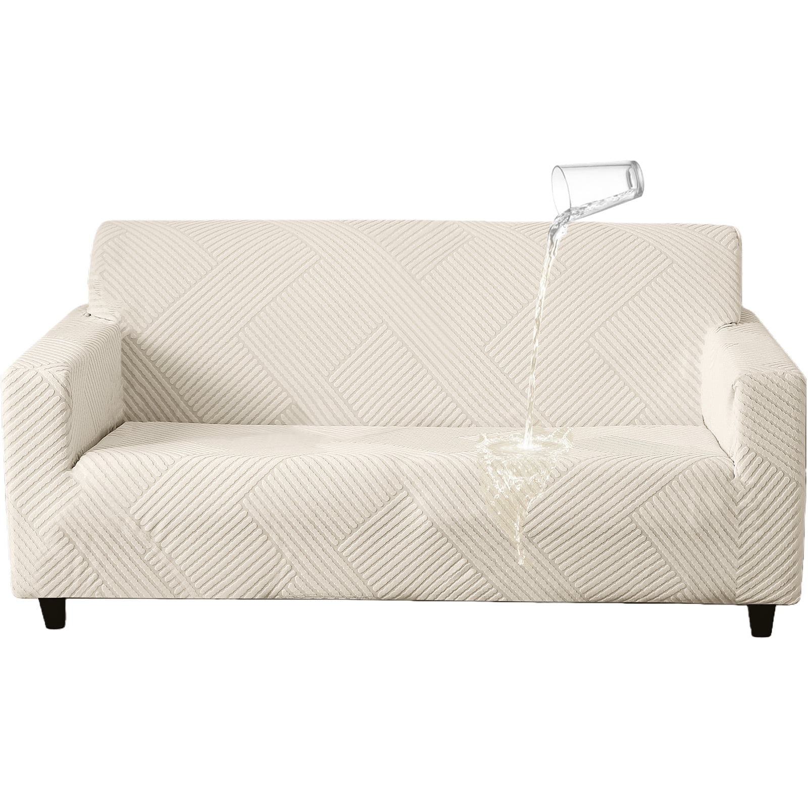 MeyJey Waterproof Sofa Cover, Slipcover for Loveseat Sofa, Stretch Furniture Protector for Kids Dogs Cats Pets, Beige White