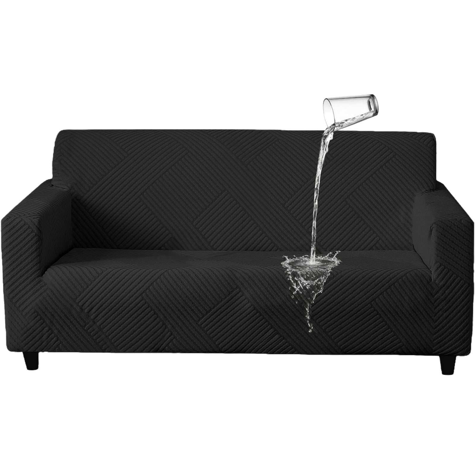 MeyJey Waterproof Sofa Cover, Slipcover for Loveseat Sofa, Stretch Furniture Protector for Kids Dogs Cats Pets, Black