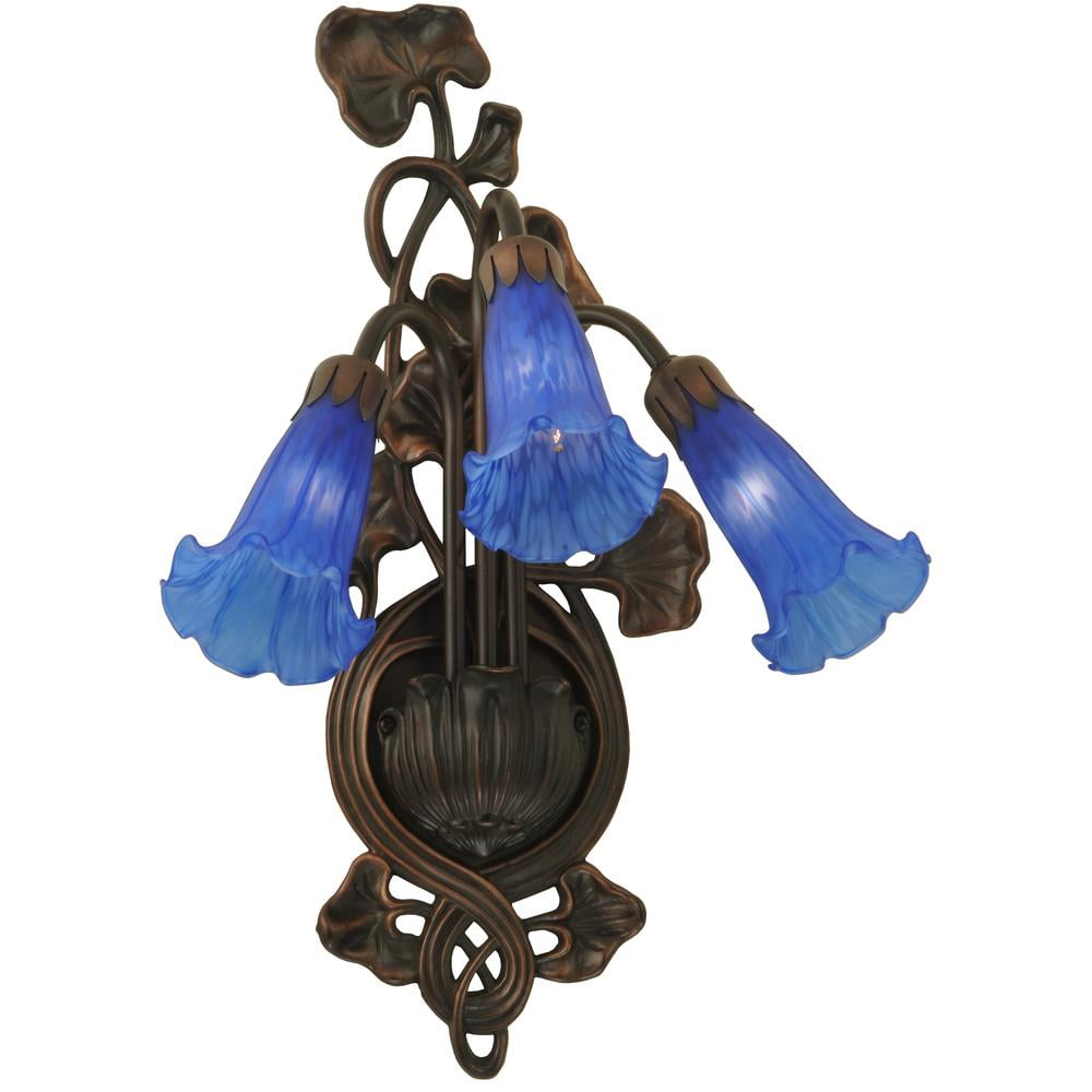 Indigo Blue and Bronze 3-Light Floral Wall Sconce