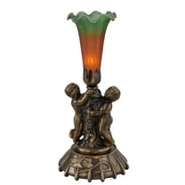 Meyda 11428 12 in. Amber & Green Cherub Pond Lily Mini Lamp