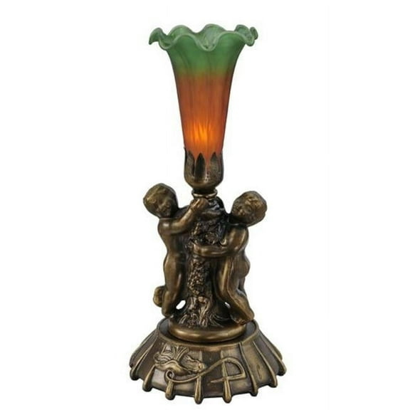Meyda 11428 12 in. Amber & Green Cherub Pond Lily Mini Lamp