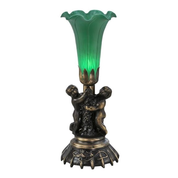 Meyda 12002 12 in. Green Cherub Pond Lily Mini Lamp