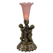 Meyda Lighting 12" High Pink Pond Lily Twin Cherub Mini Lamp