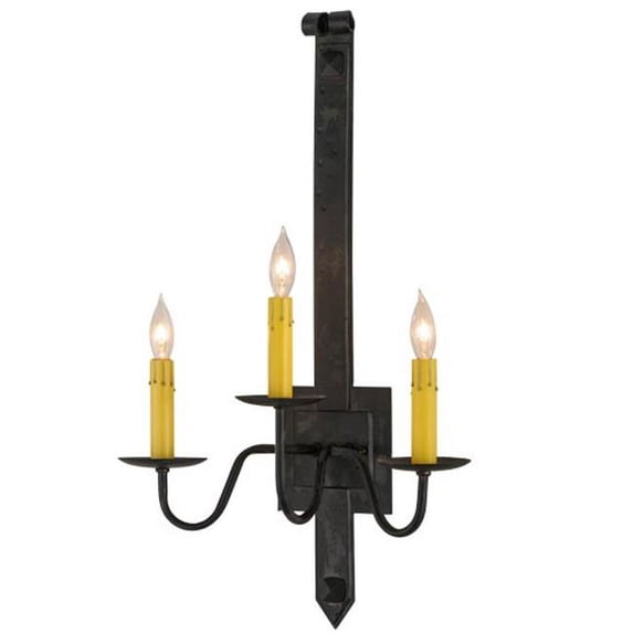 Meyda 130025 15 in. Primitive 3 Light Wall Sconce, Costello Black