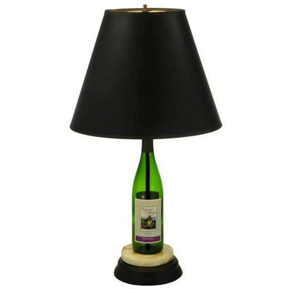 Meyda 134264 25.5 in. Personalized Wine Bottle Table Lamp, Black & Gold Shade Black Powdercoat