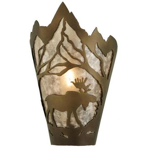 Meyda 136672 8 in. Moose At Dawn Right Wall Sconce, Antique Copper & Silver Mica