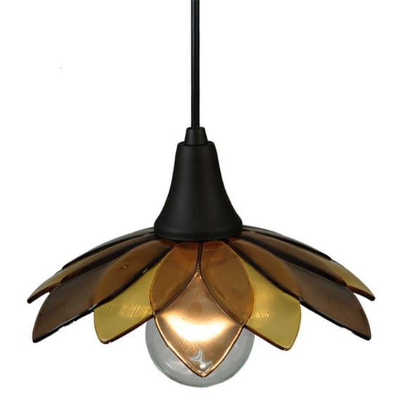 Meyda 139891 10.5 in. Metro Fusion Bodnant Glass Mini Pendant, Bronze & Amber