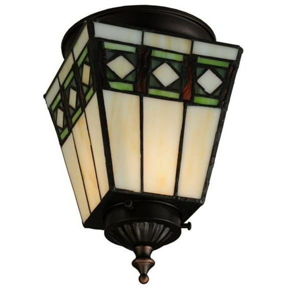 Meyda 139924 5 in. Square Diamond Band Mission Flushmount, Beige Green Da Avocado - Mission