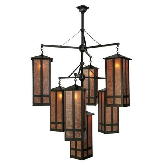 Meyda 142003 47 in. Church Street 7 Light Chandelier, Silver Mica & Craftsman Brown