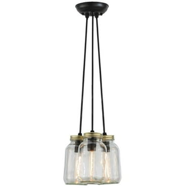 Meyda 145069 9 in. Mason Jar 3 Light Pendant, Black