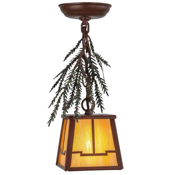 Meyda 145280 5.5 in. Square Pine Branch Valley View Mini Pendant, Rust & Green & Bai
