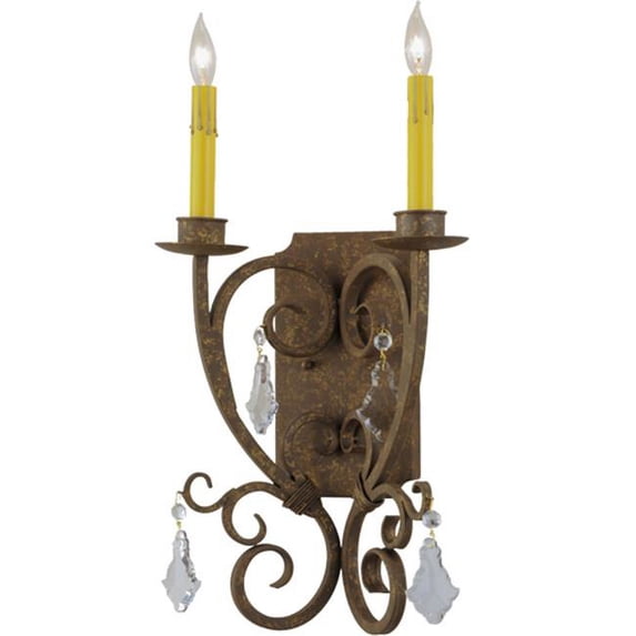 Meyda 145752 12 in. Thierry 2 Light with Crystals Wall Sconce, No Glass