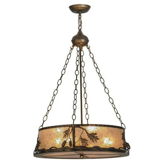 Meyda 148888 22 in. Oak Leaf & Acorn with Uplights Inverted Pendant, Burnished A-C & Silver Mica