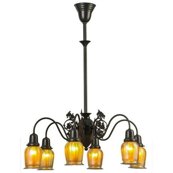 Meyda 150068 28 in. Favrile Early Electric 6 Light Chandelier, Craftsman Craftsman Brown