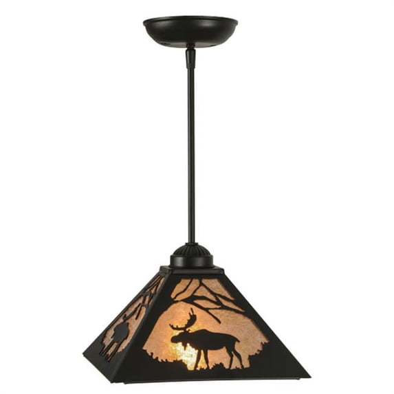 Meyda 150232 10 in. Square Lone Moose Mini Pendant, Black & Silver Mica