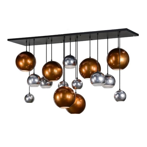 Meyda 151941 72 in. Bola Metalica 15 Light Cascading Pendant, Black