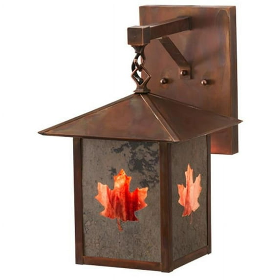 Meyda 162733 9 in. Seneca Maple Leaf Hanging Wall Sconce, Slate Burgundy Vintage Copper