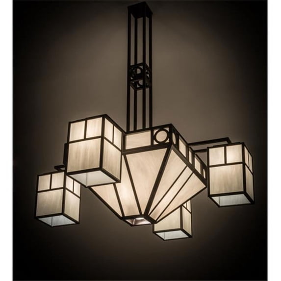 Meyda 164027 60 in. Mission Chic 4 Light Chandelier, Oil Rubbed Bronze & White Art Glass