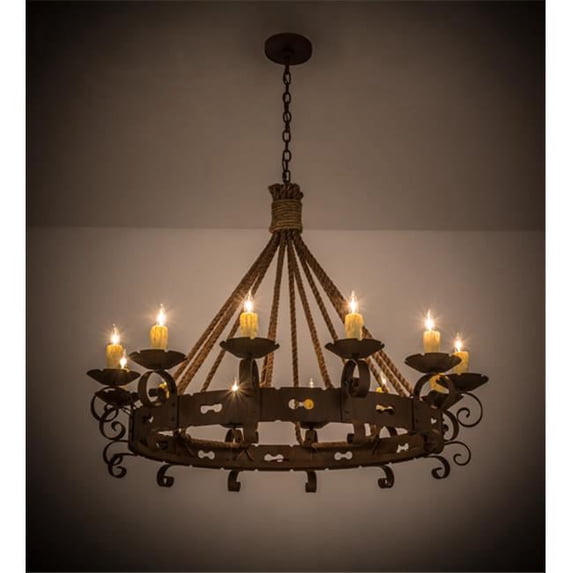 Meyda 164661 48 in. Goulaine Corde 12 Light Chandelier, Rustic Iron