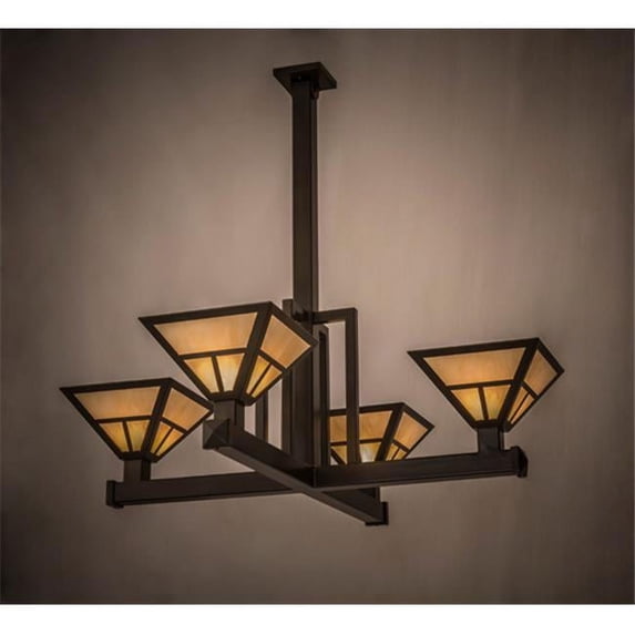 Meyda 164836 47 in. Square T Mission 4 Light Inverted Pendant, Timeless Bronze & Carmel Onyx