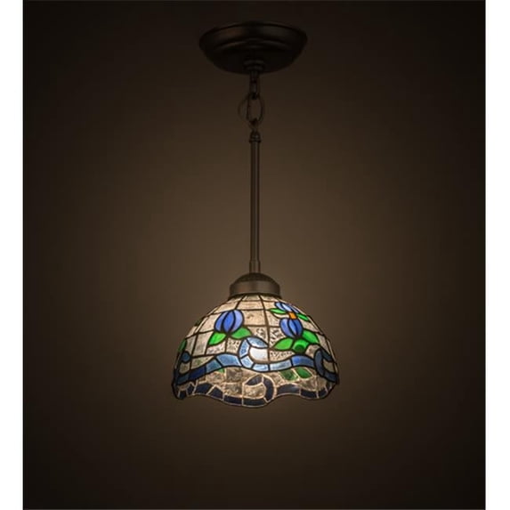 Meyda 165802 8 in. Roseborder Mini Pendant, Zaz Light Blue Blue