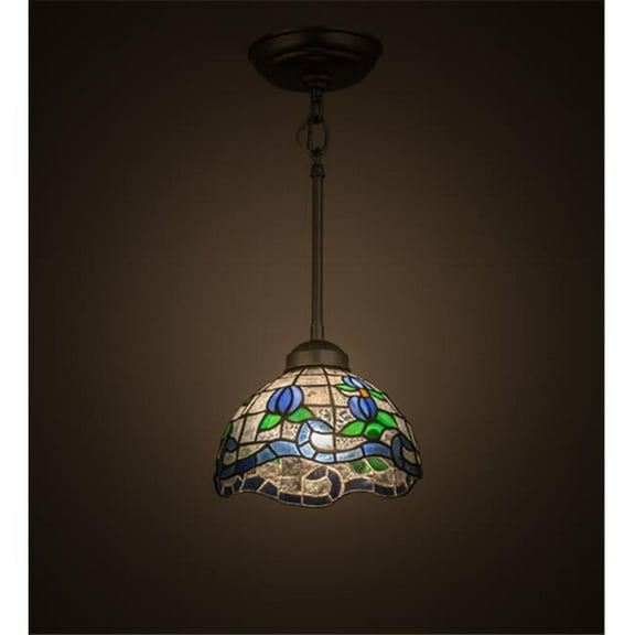 Meyda 165802 8 in. Roseborder Mini Pendant, Zaz Light Blue Blue