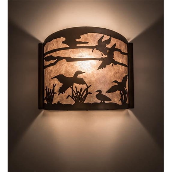 Meyda 167241 12 in. Ducks in Flight Wall Sconce, Antique Copper & Silver Mica