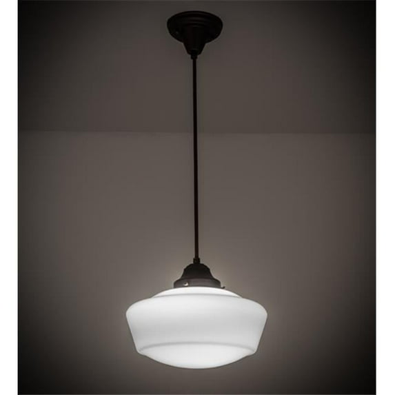 Meyda 168597 12 in. Revival Schoolhouse with Traditional Globe Pendant, White - Lodge Art Glass Revival