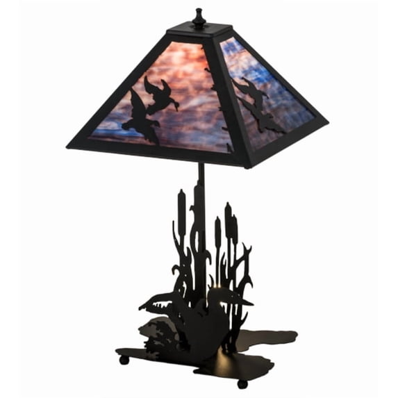 Meyda 170687 21 in. Ducks in Flight with Lighted Base Table Lamp, Textured Black & Pb