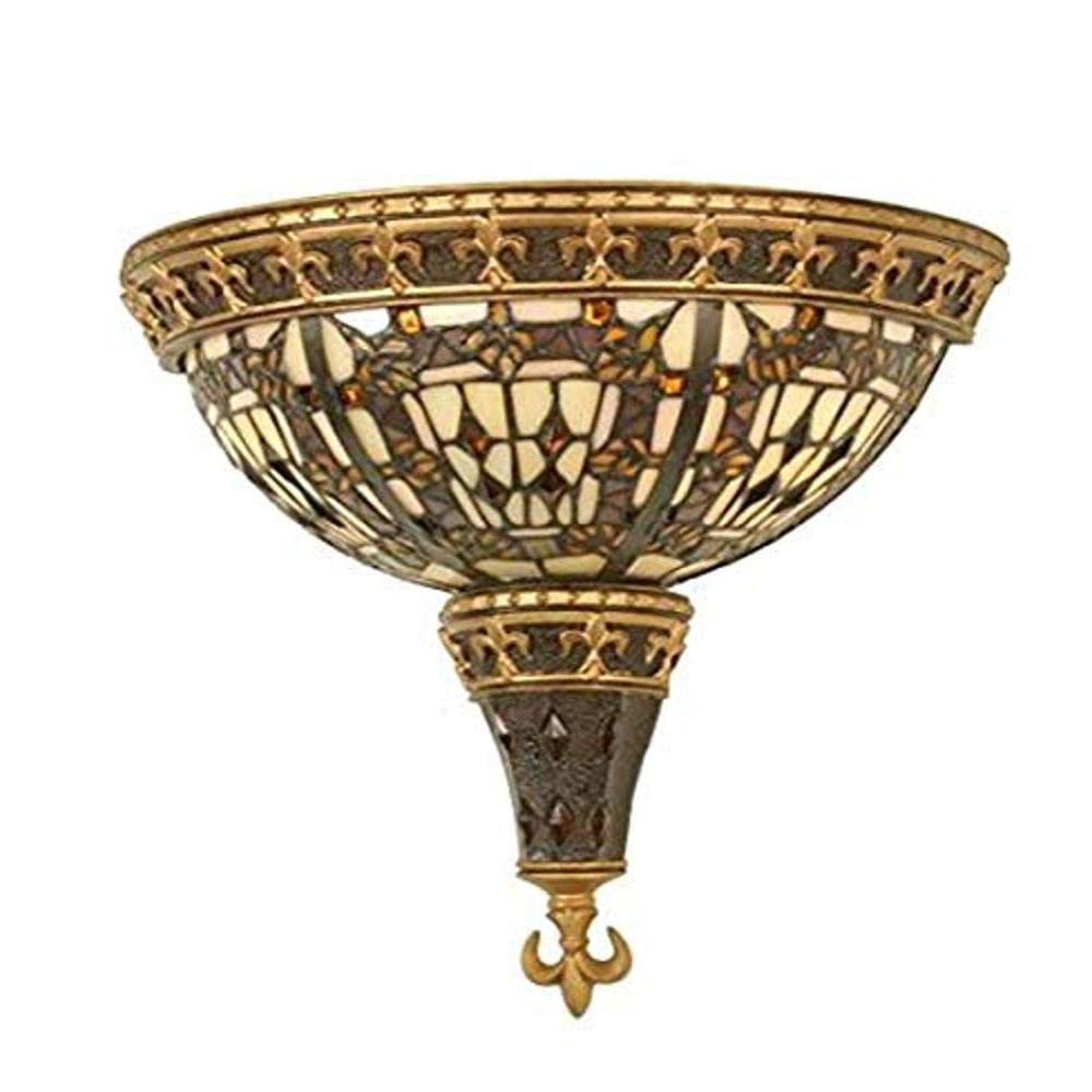 Majestic Fleur-de-Lis 18" Bronze Sconce with Stained Glass Shade