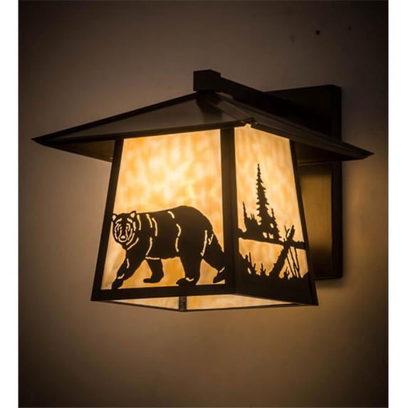Meyda 184742 12 in. Stillwater Northwoods Lone Bear Straight Arm Wall Sconce, Beige Craftsman