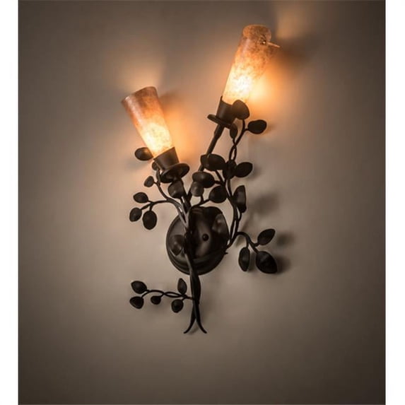 Meyda 185118 14.5 in. Vinca Vine 2 Light Left Wall Sconce, Textured Black & Silver Mica