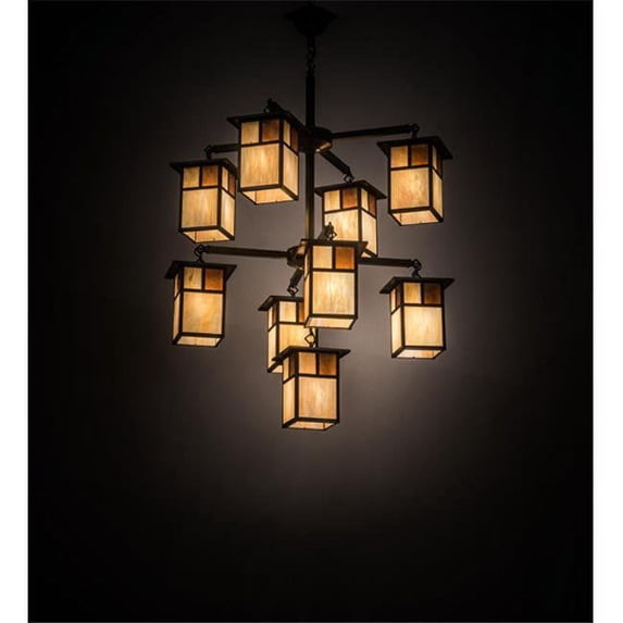 Meyda 194824 32 in. Hyde Park T Mission 9 Light Chandelier - Craftsman Brown