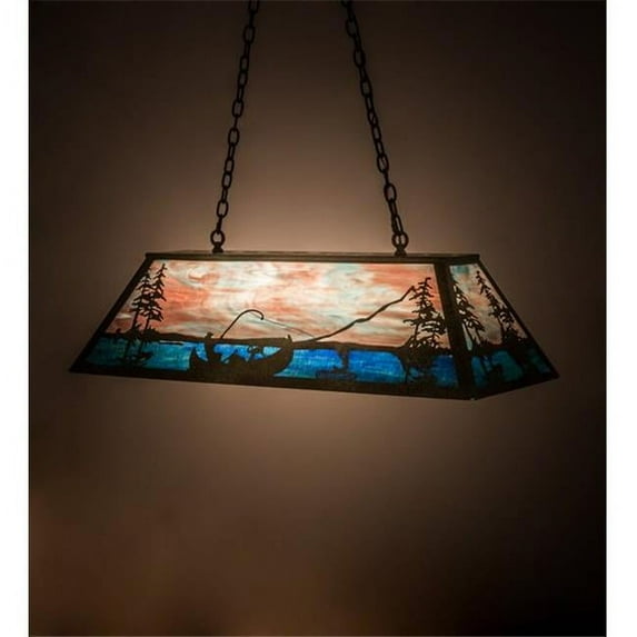 Meyda 196601 42 in. Trout & Fisherman Oblong Pendant - Weathered Brass