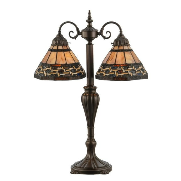 Meyda 147734 28 in. Ilona 2 Light Table Lamp, Mahagony Bronze