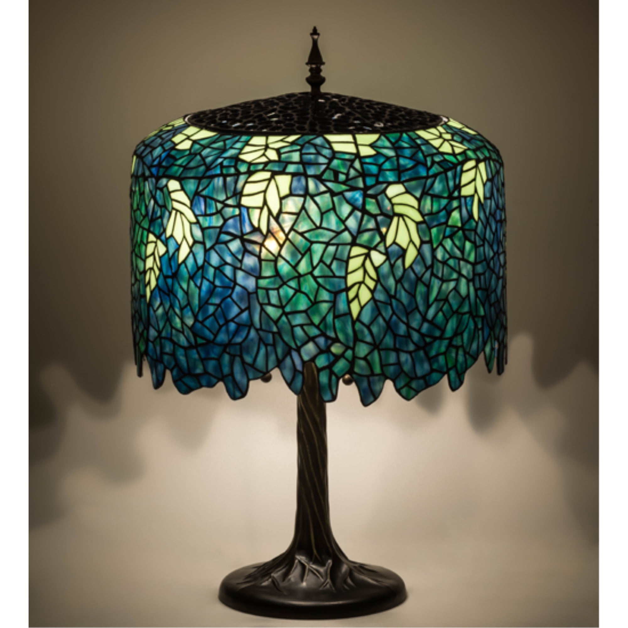 Blue Blossom Wisteria 2-Light Stained Glass Table Lamp