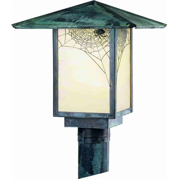 Meyda 38047 12 in. Seneca Spider Web Post Mount - Verdigris & Iridized Beige