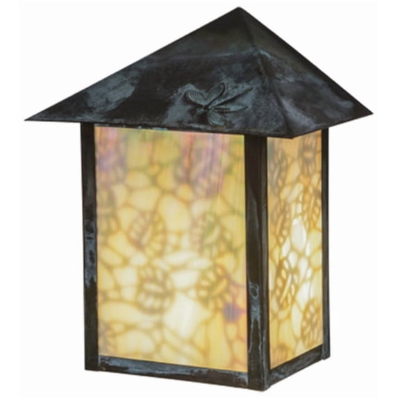 Meyda 40779 9 in. Seneca Lotus Leaf & Dragonfly Wall Sconce, Bai Verd