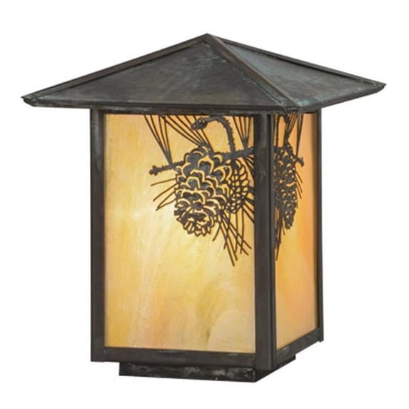 Meyda 73549 7 in. Winter Pine Post Mount - Verdigris Finish