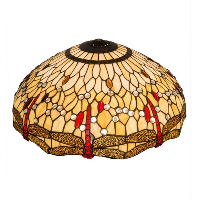 Elegant Tiffany-Inspired 22" Stained Glass Dragonfly Lamp Shade in Beige