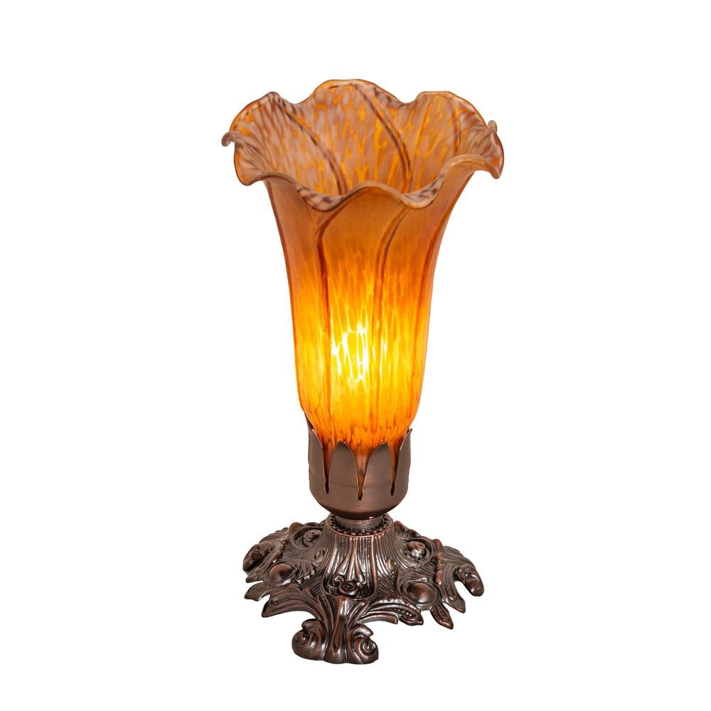 Amber Stained Glass and Bronze Accent Lamp