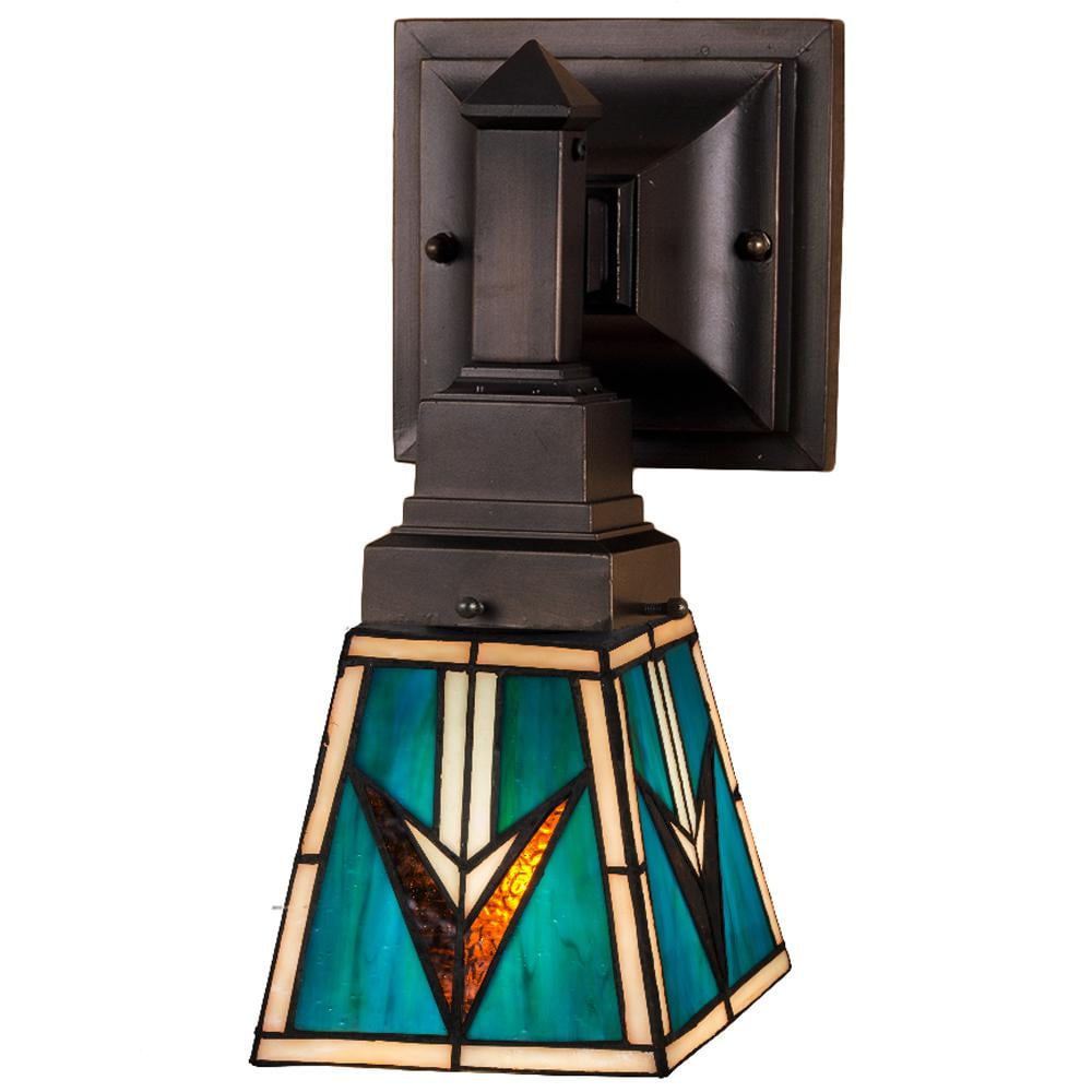 Valencia Mission Bronze Wall Sconce with Dimmable Stained Glass Shade