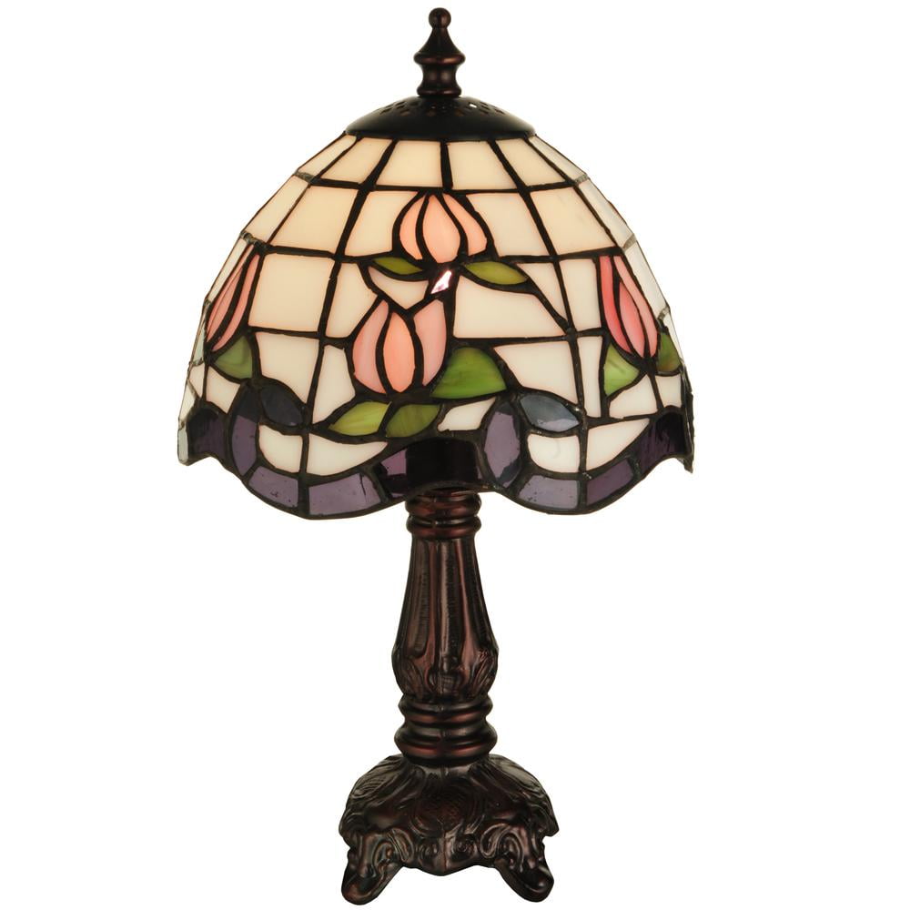 Meyda 12" Roseborder Buffet Table Lamp with Stained Glass