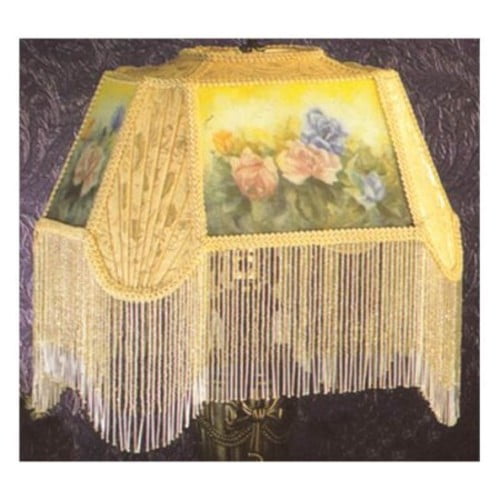 14"L Reverse Painted Roses Fabric With Fringe Replacement Shade