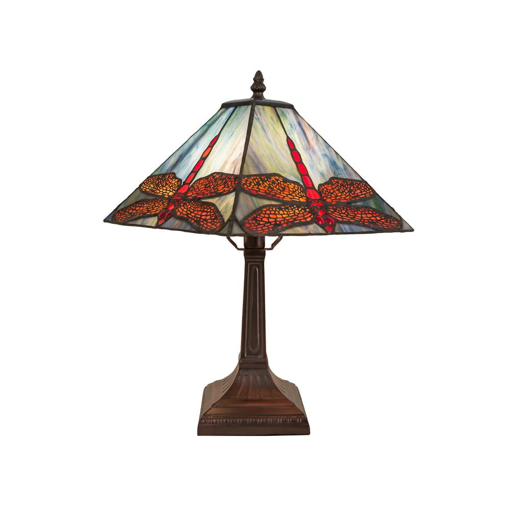 Scarlet Dragonfly Stained Glass & Bronze Accent Table Lamp