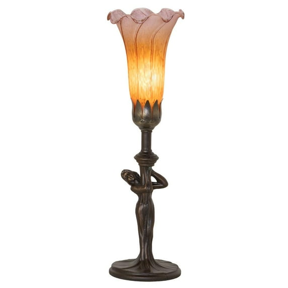 Meyda Lighting 15" High Amber/Purple Tiffany Pond Lily Nouveau Lady Accent Lamp