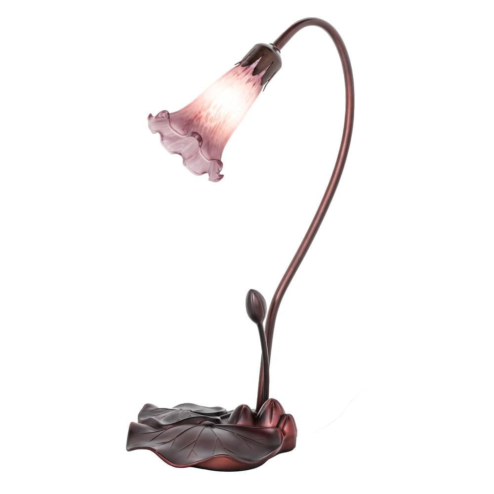Lavender Stained Glass Pond Lily Accent Lamp with Mahogany Bronze Base