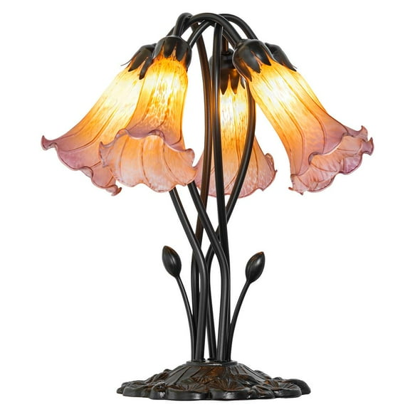 Meyda Lighting 16" High Amber/Purple Tiffany Pond Lily 5 Light Table Lamp