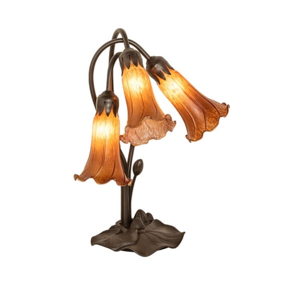 16" High Amber Tiffany Pond Lily 3 Light Accent Lamp